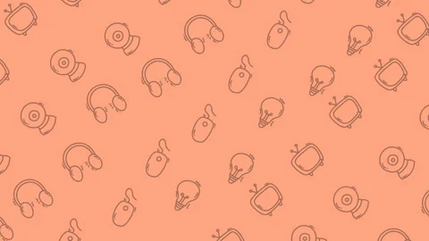 Seamless pattern of technology icons looping on orange background 스톡 동영상 328591610