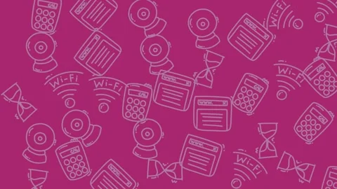 Seamless Pattern of Technology Icons on Purple Background - A Modern and Mi.. Stock Footage 321847176