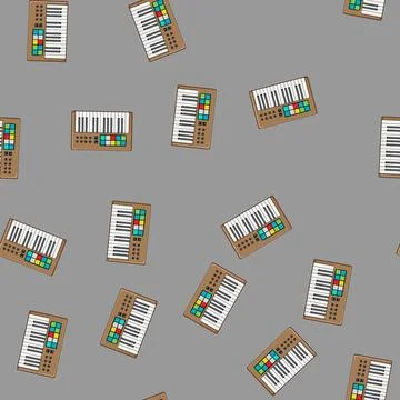 Seamless pattern technology synthesizer audio cartoon vector Illustrazione stock