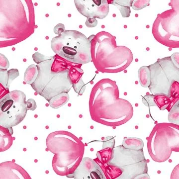 Seamless pattern with Teddy Bear and balloons Stock Illustration