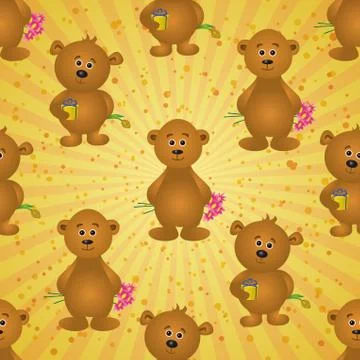 Seamless pattern, teddy bears and gifts Stock Illustration