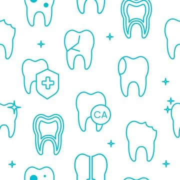 Seamless Pattern, Teeth Icons in Outline style. Vector illustration. Stock Illustration