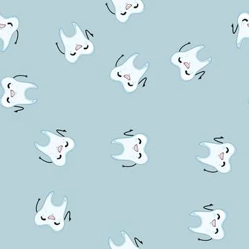 Seamless pattern teeth tooth character cartoon vector Stock Illustration