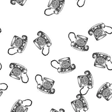 Seamless pattern telephone retro technology devices sketch hand drawn Stock-Illustration
