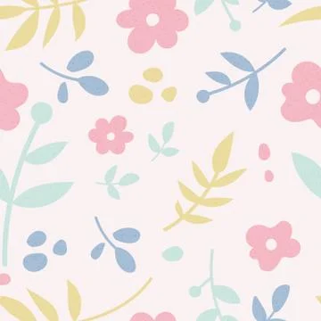 Seamless pattern with tender flowers and herbs Stock Illustration