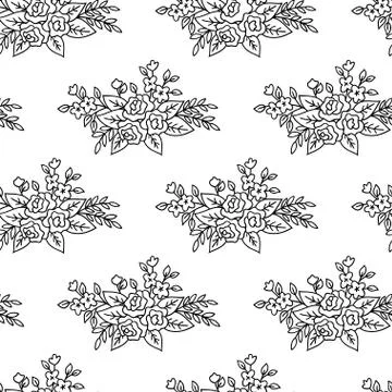 Seamless pattern with tender hand-drawn floral elements. Stock Illustration