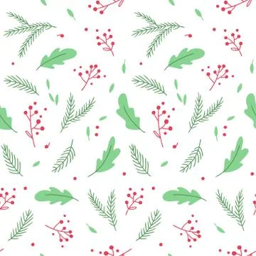 Seamless pattern with tender hand-drawn sprigs and leaves. Stock Illustration