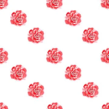 Seamless pattern of tender roses with green leaves, hand painted watercolor Stock Illustration