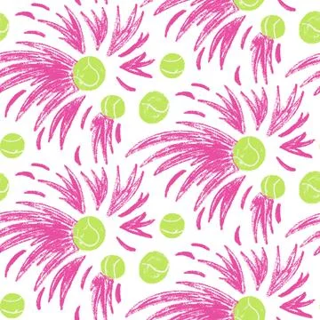 Seamless pattern tennis balls crayon. Dynamic padel tennis ball shot endless Stock Illustration