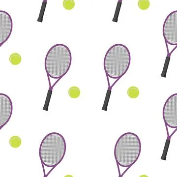 Seamless pattern with tennis racket and ball. Sports elements. Stock Illustration