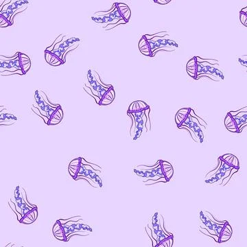 Seamless pattern tentacles jellyfish cartoon vector Stock Illustration