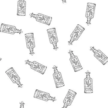 Seamless pattern tequila bottle sketch hand drawn 스톡 일러스트