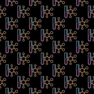 Seamless Pattern with Test Tube and Chemical Formula line icons Illustrazione stock