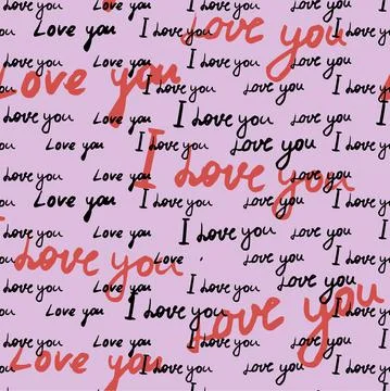 Seamless pattern Text I love you, hand written words.Sketch, doodle, lettering Stock Illustration