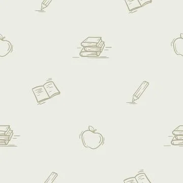 Seamless pattern with textbooks, apple, pencil イラスト素材
