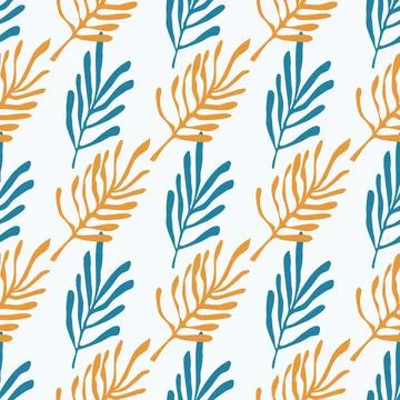 Seamless pattern for textile and wallpapers with naive hand drawn doodle leaves Stock Illustration