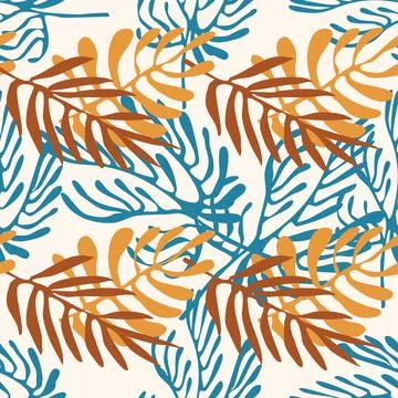 Seamless pattern for textile and wallpapers with naive hand drawn doodle leaves Stock Illustration