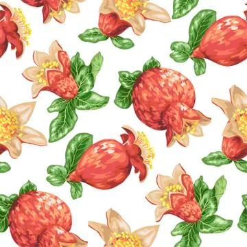 Seamless pattern for textile with blooming pomegranate fruits in vector Stock-Illustration