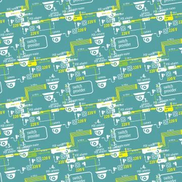 Seamless pattern of textile equipment and circuitry for CCTV Stock Illustration