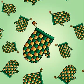 Seamless pattern with textile kitchen mitt potholder. Stock Illustration