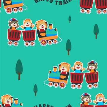 Seamless pattern texture with animals cartoon on train, Illustrazione stock