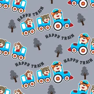 Seamless pattern texture with animals cartoon on train, イラスト素材