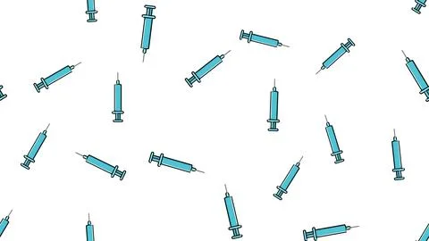 Seamless pattern texture of blue disposable sharp medical pharmacetic syringe Stock Illustration