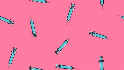Seamless pattern texture of blue disposable sharp medical pharmacetic syringe Illustrazione stock
