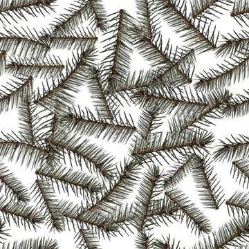 Seamless pattern texture of brown twigs of a fir-tree with green spruce needl Foto stock