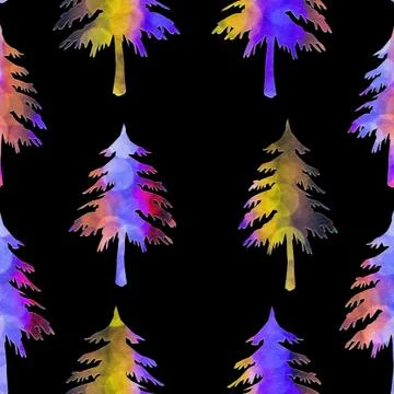 A seamless pattern texture of color yellow red blue carved Christmas fir tree Stock Illustration
