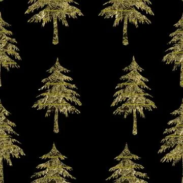 Seamless pattern texture of color yellow carved Christmas fir trees isolated on Stock Illustration