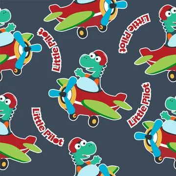Seamless pattern texture with Cute dinosaurs flying in airplane Stock Illustration