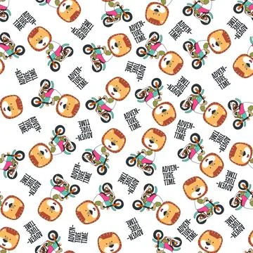 Seamless pattern texture with Cute little bear Riding motorcycle, Stock Illustration