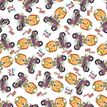 Seamless pattern texture with Cute little lion Riding motorcycle, Stock Illustration
