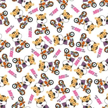 Seamless pattern texture with Cute little tiger Riding motorcycle Illustrazione stock