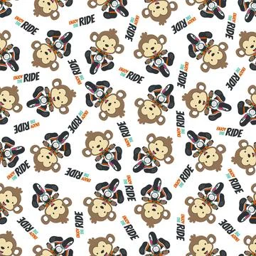 Seamless pattern texture with Cute little monkey Riding motorcycle 스톡 일러스트