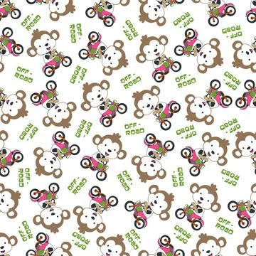 Seamless pattern texture with Cute little monkey Riding motorcycle, Stock Illustration