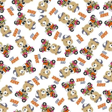 Seamless pattern texture with Cute little bear Riding motorcycle, Illustrazione stock