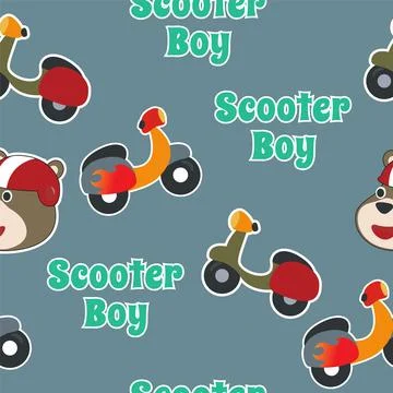 Seamless pattern texture with Cute tbear and Scooter Stock Illustration