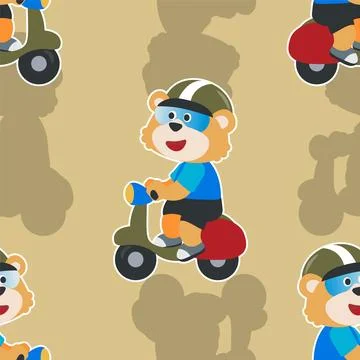 Seamless pattern texture with Cute tiger Riding Scooter Illustrazione stock