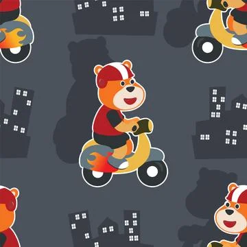 Seamless pattern texture with Cute tiger Riding Scooter イラスト素材