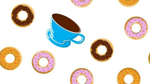 Seamless pattern, texture from different round sweet tasty hot donuts with su Illustrazione stock
