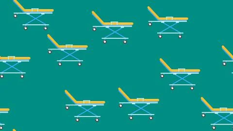 Seamless pattern texture of endless recurring medical beds with wheels, gurne Stock Illustration