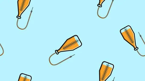 Seamless pattern texture of endless repeating medical yellow droppers with ne Stock Illustration