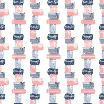 Seamless pattern texture with hand drawn gift boxes with bows and ribbons Illustrazione stock