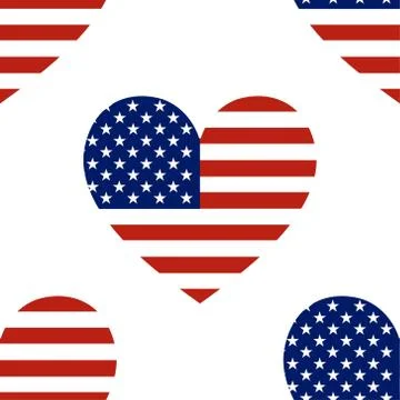 Seamless pattern texture of heart shaped national flag of The United States of Stock Illustration