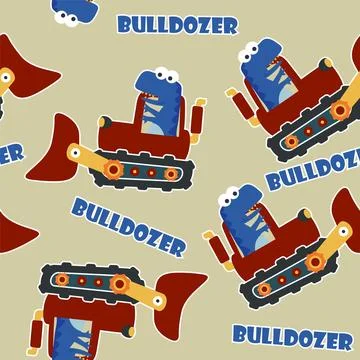 Seamless pattern texture of heavy tool with cute dinosaurs For fabric textile Illustrazione stock
