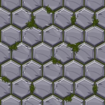 Seamless pattern texture of hexagonal stone tiles with grass. Stock Illustration