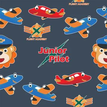 Seamless pattern texture with junior pilot and airplane, For fabric textile Stock Illustration