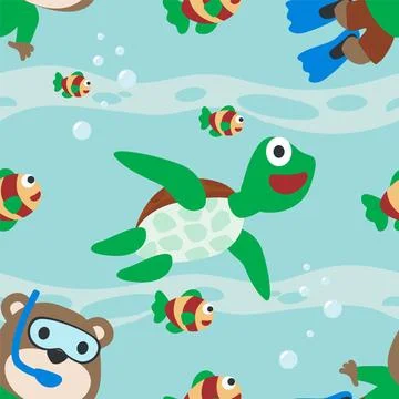 Seamless pattern texture with little bear and bear are swim in  underwater Stock Illustration